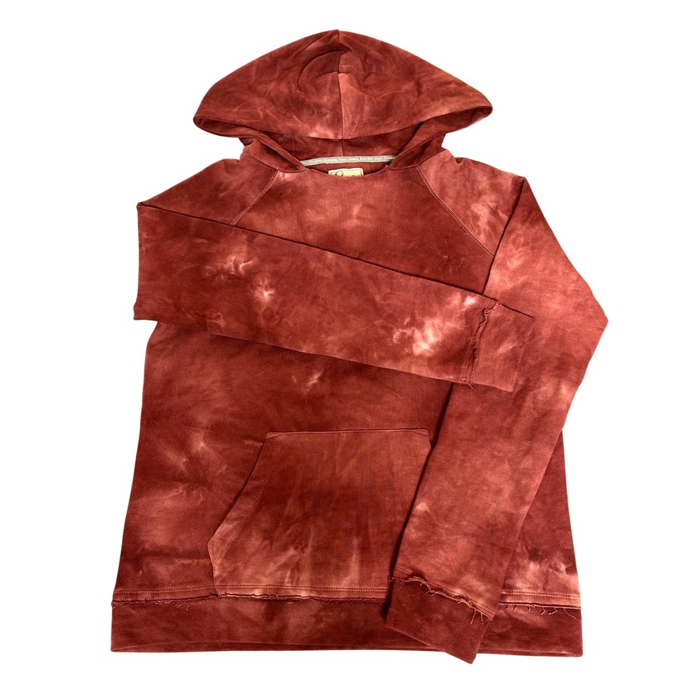 Ampersand Avenue Women XL Red Tie Dye Raw Edge Layering Cozy Cotton Hoodie